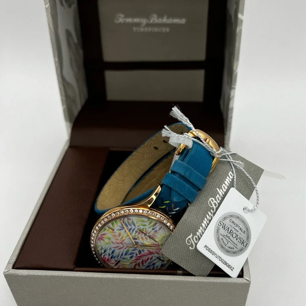 SALE 🔥 Tommy Bahama Swarovski Rose Gold Floral Double Wrap Watch